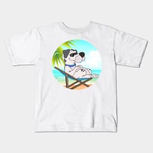 Dog Chilling At Beach With Sunset Comic Style Kids T-Shirt